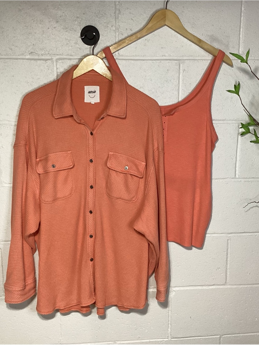 Aerie Orange Knit Tank & Oversized Button-Up Set